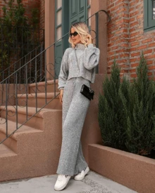 Pantalona Set With High Neck Mousse Tricot - Grey - View 3