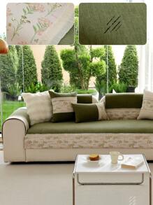 1pc Multi-Floral Patchwork Sofa Cover, Pet-Friendly Anti-Slip Couch Slipcover With High-End Feel, Soft Chenille For All Seasons - Green - View 5
