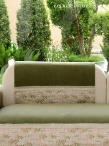 1pc Multi-Floral Patchwork Sofa Cover, Pet-Friendly Anti-Slip Couch Slipcover With High-End Feel, Soft Chenille For All Seasons - Green - View 8