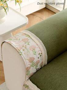 1pc Multi-Floral Patchwork Sofa Cover, Pet-Friendly Anti-Slip Couch Slipcover With High-End Feel, Soft Chenille For All Seasons - Green - View 7