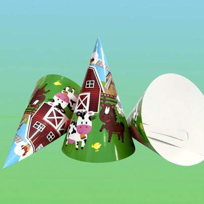 6 件套奶牛牧场主题派对帽，动物图案派对装饰帽，生日派对帽，圣诞节