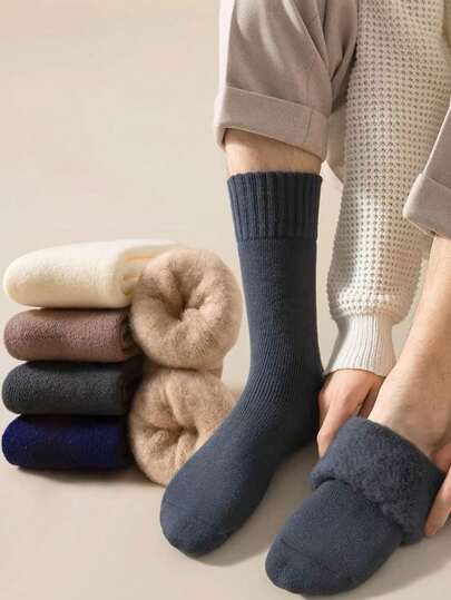 1/3/5/10 pares de calcetines térmicos de franela para hombres, gruesos y suaves para botas de senderismo en clima frío, adecuados para el invierno - negro y blanco, acogedores