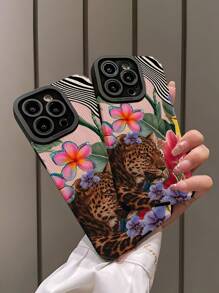 1 Stück neues romantisches Jungle Leopard Muster Handy Hülle aus weichem TPU kompatibel mit iPhone und Samsung Smartphones - Verschiedenfarbig - Übersicht 4