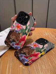 1 Stück neues romantisches Jungle Leopard Muster Handy Hülle aus weichem TPU kompatibel mit iPhone und Samsung Smartphones - Verschiedenfarbig - Übersicht 3