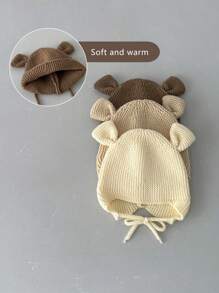 1 Peça Boné de Bebê Fofo de Urso, Touca de Tricô Quente com Laço na Parte Superior, Primavera e Outono, para Recém-Nascidos Meninos e Meninas