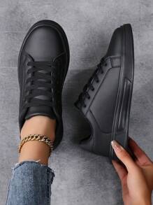 Damen schwarze Lässig-Sneaker, Große Größen Sportschuhe, Skateboardschuhe, modische vielseitige leichte atmungsaktive Freizeitschuhe für Studenten, Frühling/Sommer