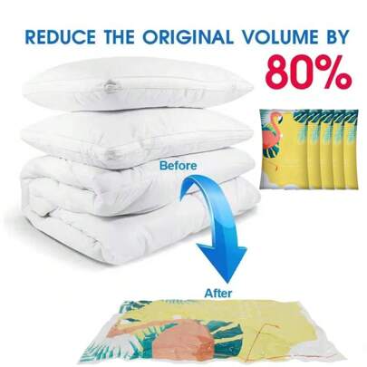 Pacote com 6 sacos de armazenamento a vácuo com estampa de flamingo, sacos economizadores de espaço, sacos seladores a vácuo para roupas, edredons, cobertores, roupas de cama, organizador de viagem para casa