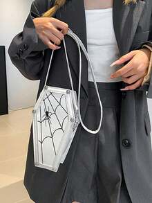 1pc Gothic Spooky Coffin Bag With Spider Web, Halloween Horrible Spider Web Crossbody Bag, Perfect Gift For Women, Happy Halloween, Halloween Purse, Perfect For Fancy Party Halloween Fashion & Gothic Fashion - Multicolor - View 1
