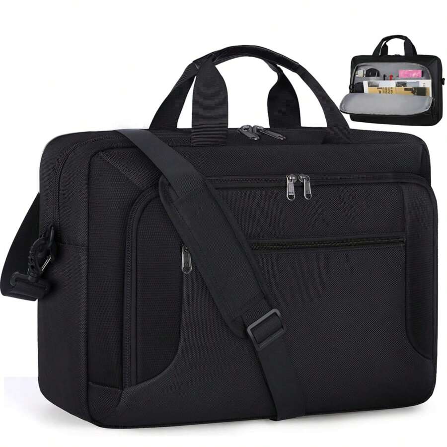 Laptop Bag 17.3 Inch Laptop Briefcase Large Waterproof Laptop Case For Men Women Business Office Work Computer Bag 17 Inch Adjustable Shoulder Messenger Bag - 黑色 - 查看 1