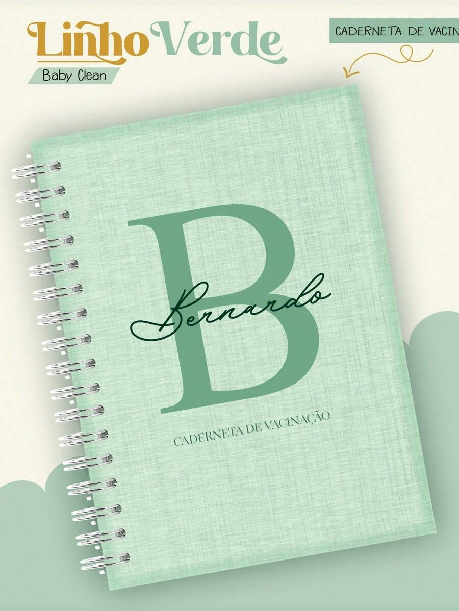 Caderneta de Vacina Capa dura - Personalizada Menino - Linho verde - Visão 1