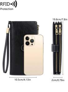 MIYIN Fashionable Retro Women's Everyday Multifunctional Large Capacity Tri-Fold RFID Blocking Credit Card Holder Wallet, Can Hold Credit Cards/ID/Coins/Cash/Receipts, Women's Dual Zipper Clutch Purse, Birthday/Anniversary Gift, Men's Wallet, Long Wallet, Wrist Wallet - Black - View 11