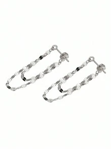 1 Pair Stunning 925 Sterling Silver Bohemian Dangle Earrings - Hypoallergenic Chain Design Electroplating 14K Gold Simple Yet Elegant Style For Casual Wear  Personalized Look, Perfect For Daily Wear Earrings Jewelry