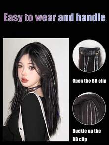 1 件彩色闪光接发 24 英寸超长直发闪亮，合成接发，彩色发片，适合女孩万圣节派对日常使用 - 彩色 - 查看 5