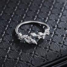 1pc Fashion Leaf Zirconia Embellished Open Ring, Minimalist & Versatile - ring - View 7