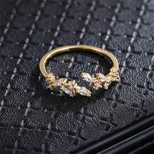 1pc Fashion Leaf Zirconia Embellished Open Ring, Minimalist & Versatile - ring - View 2