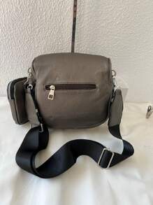 Women's Bag Kit With A Coin Purse Crossbody Bag Large Stylish Modern Blogger With Wide Strap In Pure Black - Grey - View 3