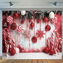 Tela de fondo multiusos con bastón rojo de caramelo para fiesta navideña - Hecha de material de poliéster, apta para fotografía y decoración, decoración navideña, decoración para fiesta de caramelos