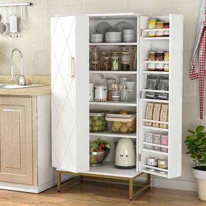 Kitchen Cupboard With With Doors And Adjustable Shelves, Freestanding Storage Cupboard, Pantry Organizers And Storage, Kitchen Pantry Cabinet White, Modern Storage Cabinet For Kitchen, Living Room And Dinning Room