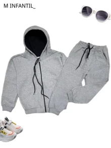 CHILDREN'S FASHION_Kids Boy's Sweatshirt Set Jacket + Pants With Zipper For Cold Weather - Xám - Xem 1
