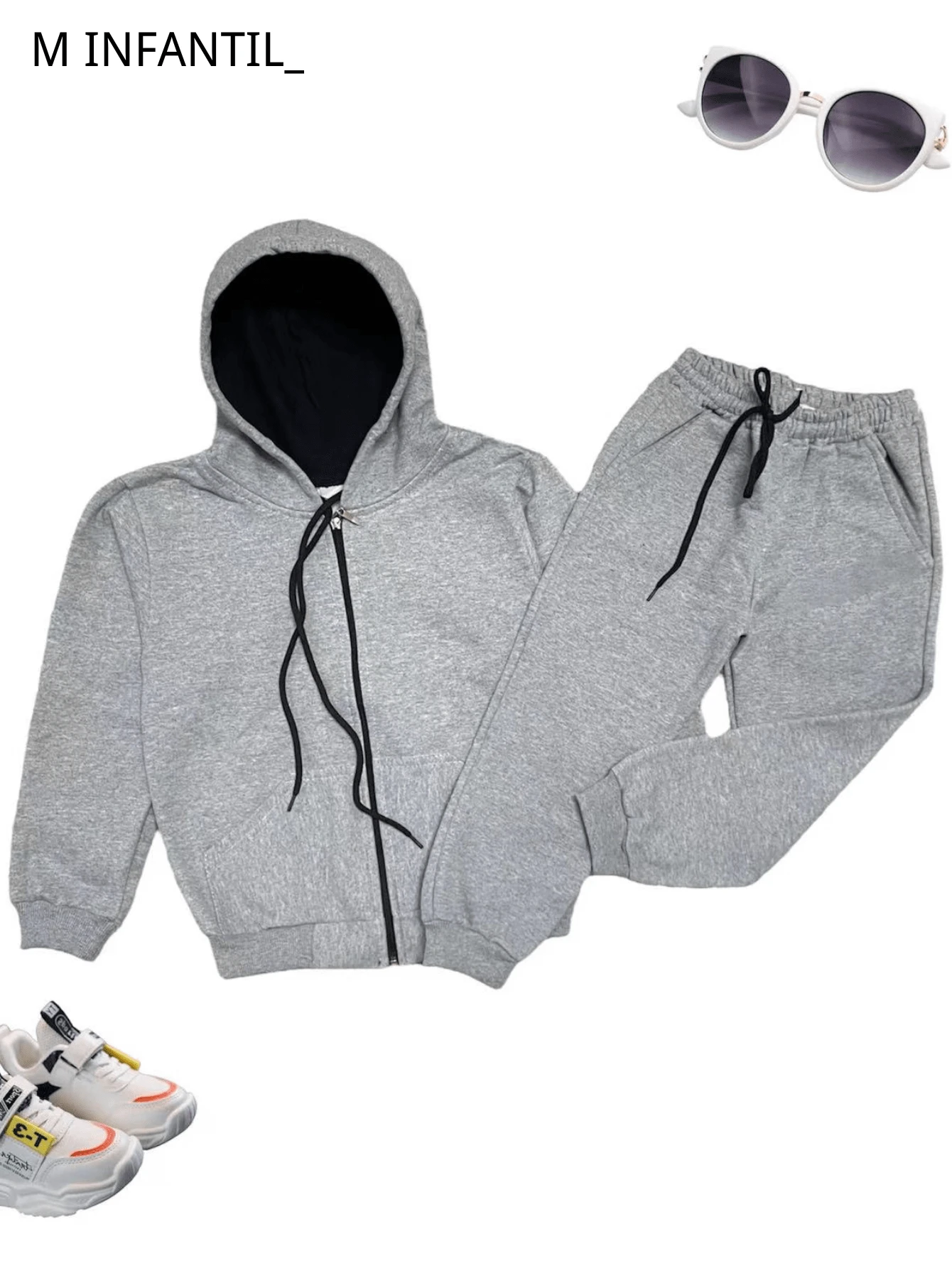 CHILDREN'S FASHION_Kids Boy's Sweatshirt Set Jacket + Pants With Zipper For Cold Weather - Xám - Xem 1
