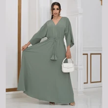 Duna Maga Women's Dress 3/4 V Neck Elastic Waist Dress For Novedade Summer Party - 青檸色 - 查看 2