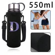 1pc Water Bottle Carrier Bag For 550ml 750ml  1000ml 1500ml Cup Pink Flower Letter Printed Anti Scald , Neoprene Bottle Protective Holder With Adjustable Strap, Suitable For Hiking Travelling Camping Sports Water Bottle Case Insulated Bag Crossbody - Black - View 30