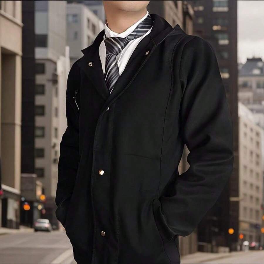 ABRIGO CORTO PARA CABALLERO CON GORRO DESMONTABLE - Negro - Ver 1