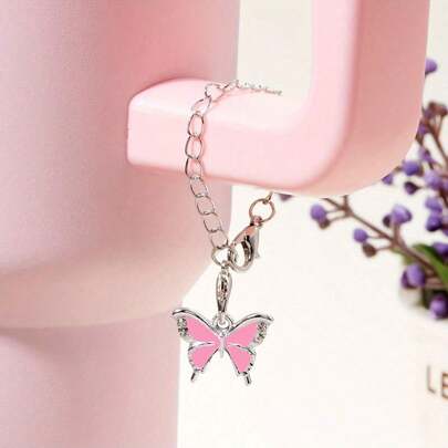 1pc Cute Butterfly Shape Rhinestone-Studded Alloy Pendant For Cup Handle Decoration, Suitable For 30&40oz Tumbler, Accessory, Gift