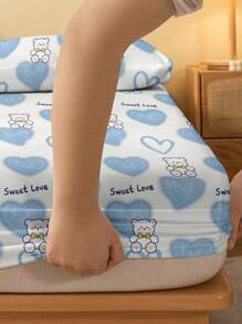 1 pièce Drap-housse imprimé d'ours animal mignon de bande dessinée, couverture de lit à motif pour chambre à coucher, ensemble de literie (taie d'oreiller non incluse)