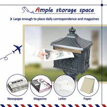 Vintage Mailbox Cast Aluminum Black Mail Box Postal Box Security Heavy Duty - Black - View 7