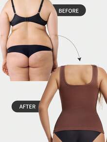 1 chiếc áo định hình eo thon gọn màu đen không đường may dành cho nữ, cỡ lớn, nhẹ, giúp làm phẳng bụng và giảm mỡ bụng. - màu nâu - Xem 3