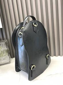奢华设计师钟形背包斜挎包 PU 皮革女士包 - 黑色 - 查看 11