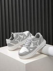 1 Pair Kids' Star PU Lace-Up Design Flat Lightweight Soft Durable Waterproof Casual Sports Shoes, Suitable For All Seasons