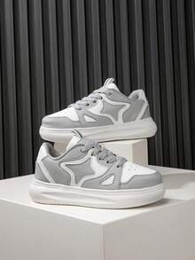 1 Pair Kids' Star PU Lace-Up Design Flat Lightweight Soft Durable Waterproof Casual Sports Shoes, Suitable For All Seasons