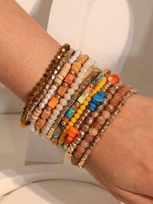12 件/套串珠天然石波西米亚风格多层手链，适合女性海滩派对、晚会和日常佩戴 - 彩色 - 查看 2
