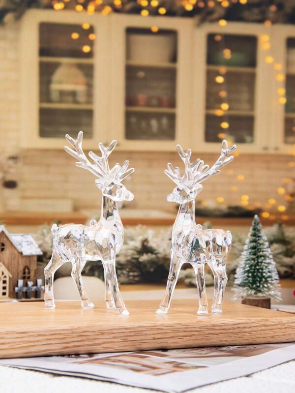1pc New Acrylic Reindeer With Faceted Design, Transparent Lying Reindeer, Holiday Home & Window Decor, Crystal Reindeer Acrylic Ornament, Love Reindeer, Valentine's Day, Birthday, Wedding Party Gift Birthday