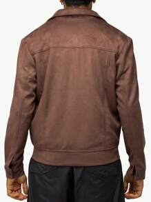 Men's Faux Suede Jacket - Dark Brown - View 7