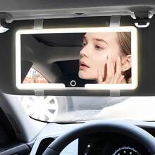 Espejo de vanidad para auto - Espejo de vanidad para visera solar recargable para auto con 3 modos de iluminación y pantalla táctil regulable - Accesorios para automóvil para mujeres y niñas - Multicolor - Ver 2