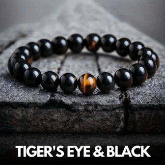 8mm Tigers Eye And Black Onyx Obsidain Beaded Bracelet - Balance, Protection, And Confidence Jewelry For Men And Women