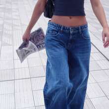 Y2k Low Rise Jeans For Women Loose Wide Straight Leg Baggy Jeans Vintage Boyfriend Denim Pants Streetwear - Xanh đậm - Xem 6