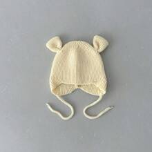 1 Peça Boné de Bebê Fofo de Urso, Touca de Tricô Quente com Laço na Parte Superior, Primavera e Outono, para Recém-Nascidos Meninos e Meninas