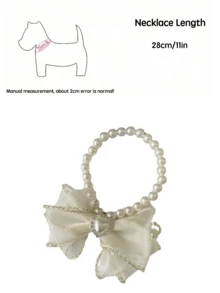 1pc Cute Pearl Necklace For Pets, Bowknot Princess Collar For Dogs/Cats - White - View 2