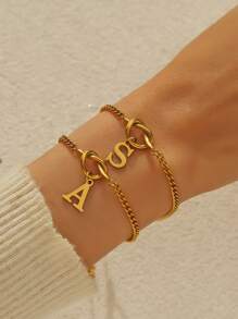 1 件时尚优雅风女士 26 字母吊坠 DIY 爱心结手链 - 金色 - 查看 1