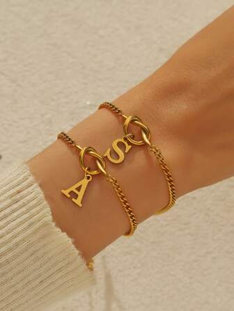 1 件时尚优雅风女士 26 字母吊坠 DIY 爱心结手链