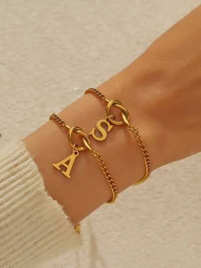 1 件时尚优雅风女士 26 字母吊坠 DIY 爱心结手链