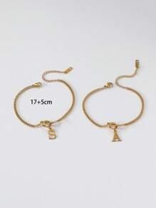 1 件时尚优雅风女士 26 字母吊坠 DIY 爱心结手链 - 金色 - 查看 3