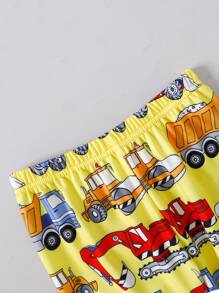 Baby Boy 2pcs Spring Autumn Kids Cartoon Car Print Sweatshirt & Pants Casual Outfit Set