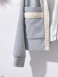 Vihyde Tween Girls Waffle Knit 2-Piece Set, Stand Collar Zip-Up Long Sleeve Jacket With Webbing Detail & Wide Leg Pants - Light Grey - View 4