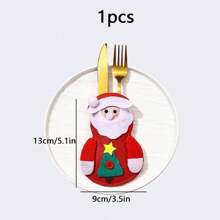 1 件圣诞餐具套装、餐桌装饰、派对装饰圣诞老人雪人刀叉套装贴纸、节日气氛 - 紅色 - 查看 4