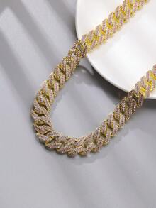 CVNANA 1 pieza Elegante y de moda Collar y pulsera con  de hielo bicolor con diamante artificial, cadena rosa unisex, joyería de estilo hip-hop con 3 filas de rhinestone incrustadas, obsequio - A - Ver 5